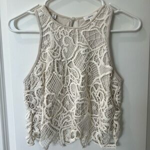 A.L.C Lena Cream Sleeveless Lace Crop Tank Top